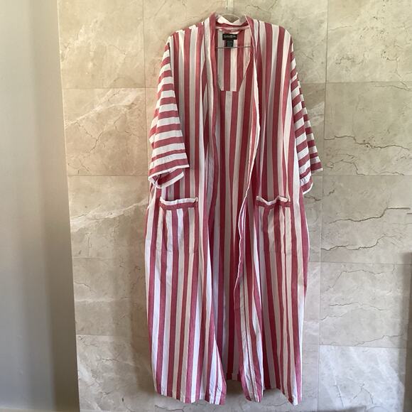 Savile Row Vintage Stripe Cotton Robe 80s Chambray Resortwear Lounge Unisex OS - Picture 6 of 8